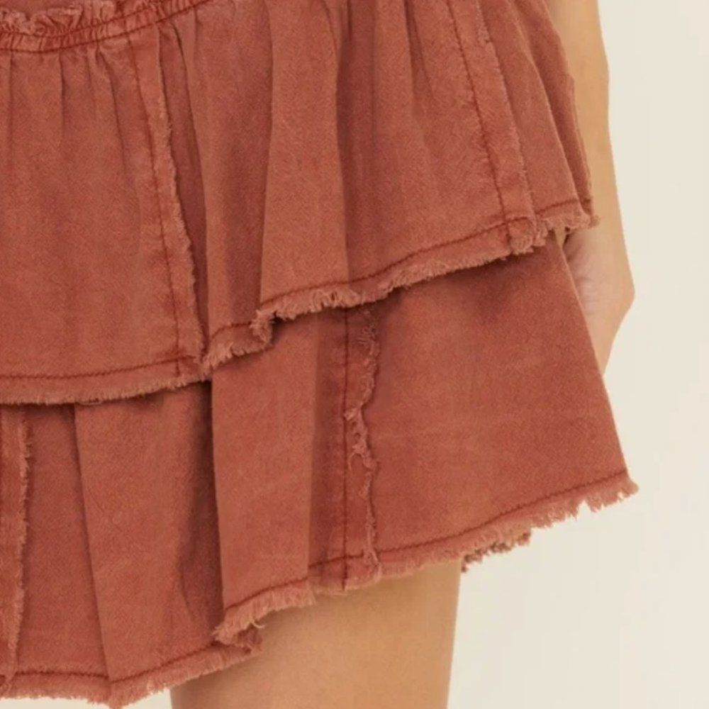 NWT Free People Ruffles In The Sand Rust Orange Mini Skirt - 12 - Picture 7 of 14